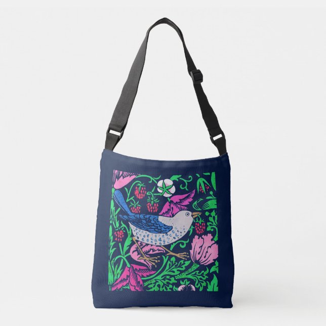 Sac Ajustable William Morris Bird & Flower Tile, Navy & Fuchsia (Devant)