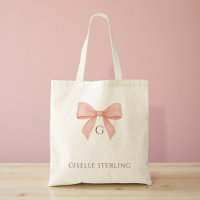 Sac aquarelle rose blush monogramme noeud