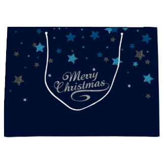 Sac argenté de cadeau de Joyeux Noël d'étoiles