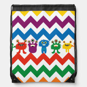 Sac Avec Cordons Monstres colorés Chevron Zigzags Kids Cinch Bag