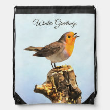 Winter Greetings. Robin singing 