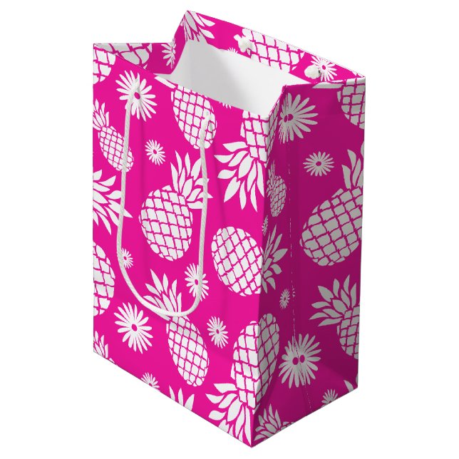 Sac blanc rose de cadeau d'ananas et de marguerite (Devant Angle)