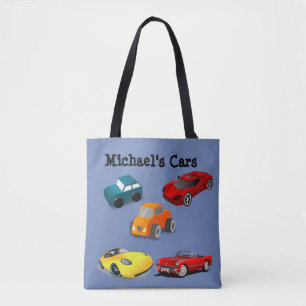Sac bleu de "voitures du jouet" de l'enfant