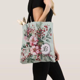 Sac cabaret monogrammé floral aquarelle Noël rose