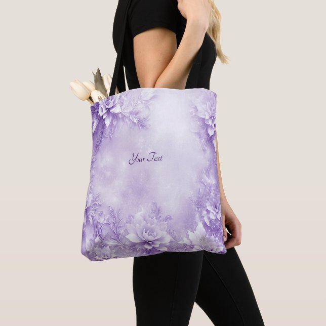 Sac cabas à fleurs blanches violettes (De près)