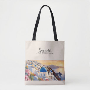 Sac cabas aquarelle Santorin - Beauté intemporelle