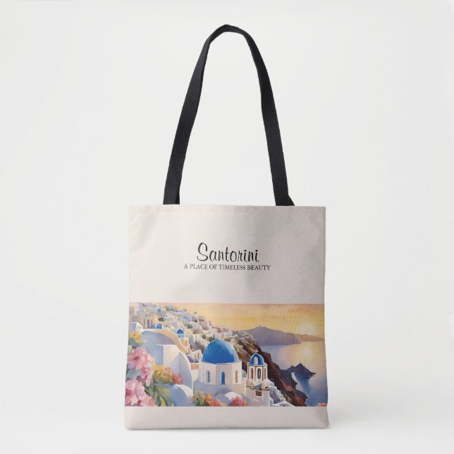 Sac cabas aquarelle Santorin - Beauté intemporelle (Devant)