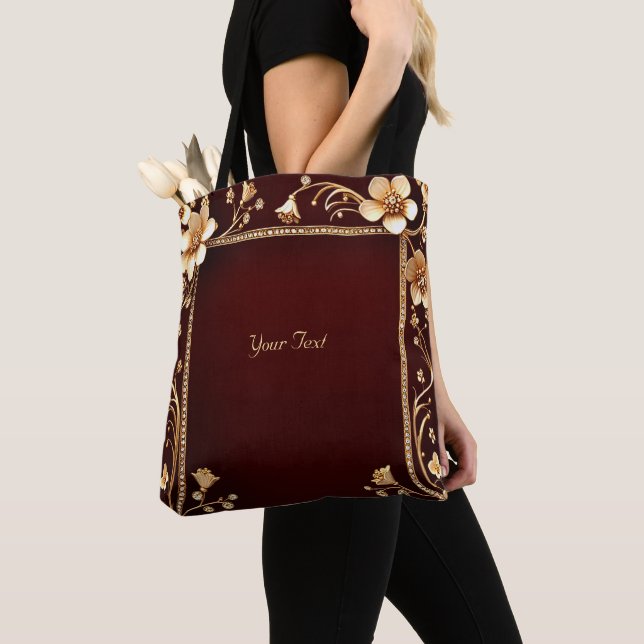 Sac cabas Burgundy Golden Flowers (De près)