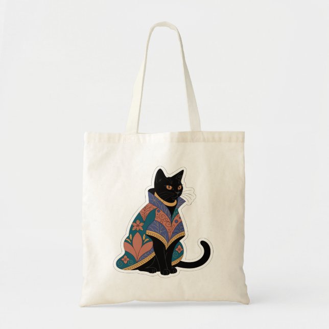 Sac cabas chat botanique tons de bijoux (Devant)