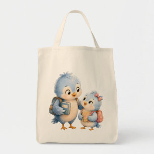 Sac cabas de marché Sweet Blue Bird Siblings
