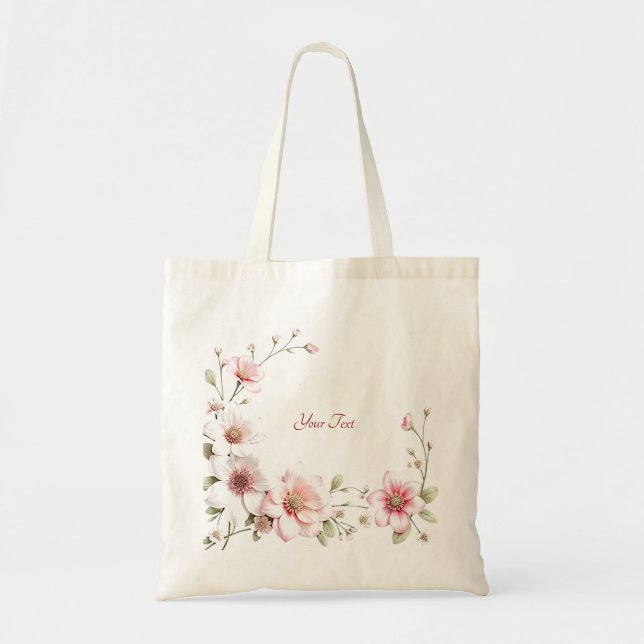 Sac cabas élégant floral rose et blanc (Devant)