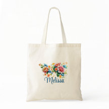 Sac cabas fleuri personnalisé avec nom