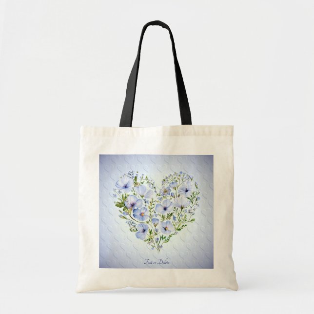 Sac cabas floral à cœur bleu (Devant)