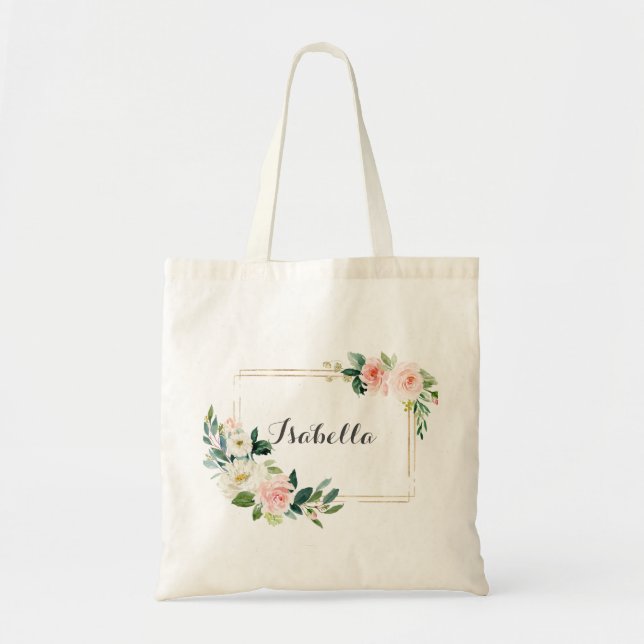 Sac cabas floral personnalisé Demoiselle d'honneur (Devant)