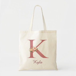 Sac cabas personnalisé avec monogramme floral lett