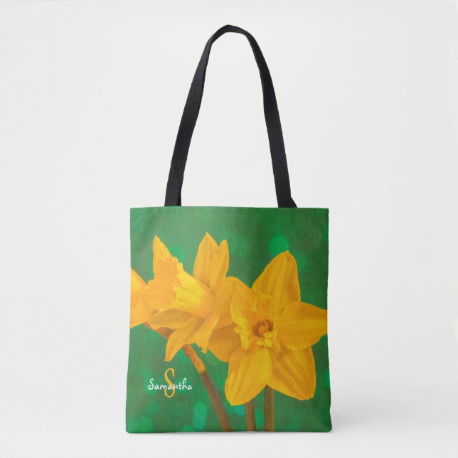 Sac cabas vert avec des jonquilles (Devant)