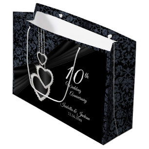 Sac Cadeau 10e anniversaire de l'onyx noir et blanc - grand
