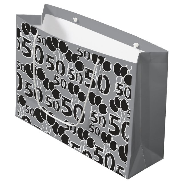 Sac cadeau 50e anniversaire gris noir (Devant Angle)