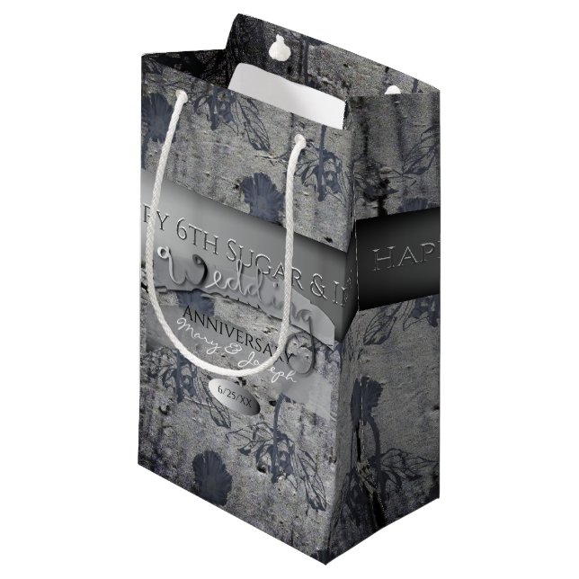 Sac cadeau 6e anniversaire Mariage sucre et fer (Devant Angle)