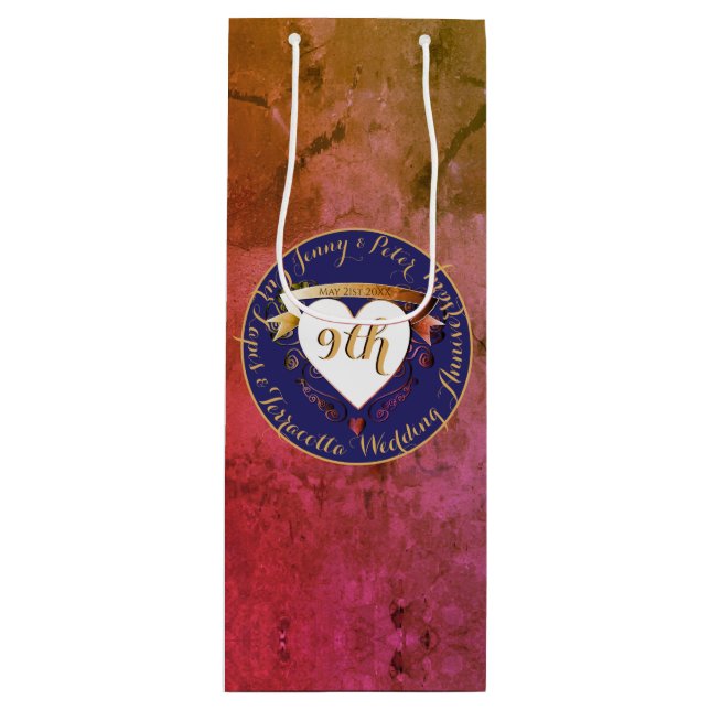 Sac cadeau 9e Anniversaire en terre cuite et lapis (Devant)