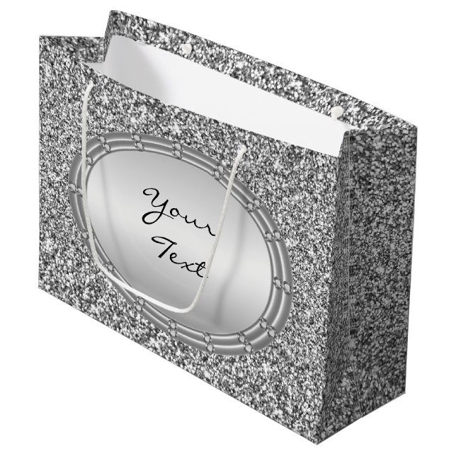 Sac Cadeau à Cadre Pailleté Argent (Devant Angle)