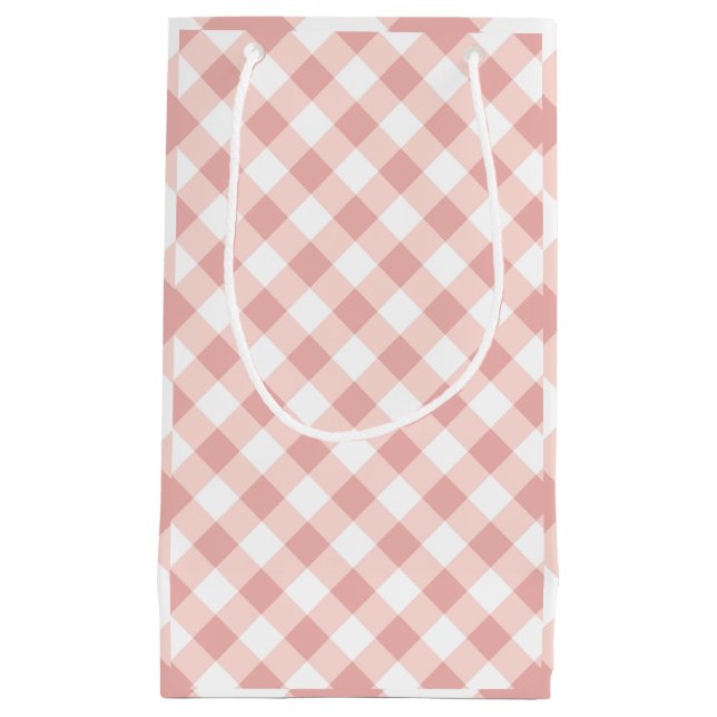 Sac cadeau à carreaux gingham rose et blanc (Devant)