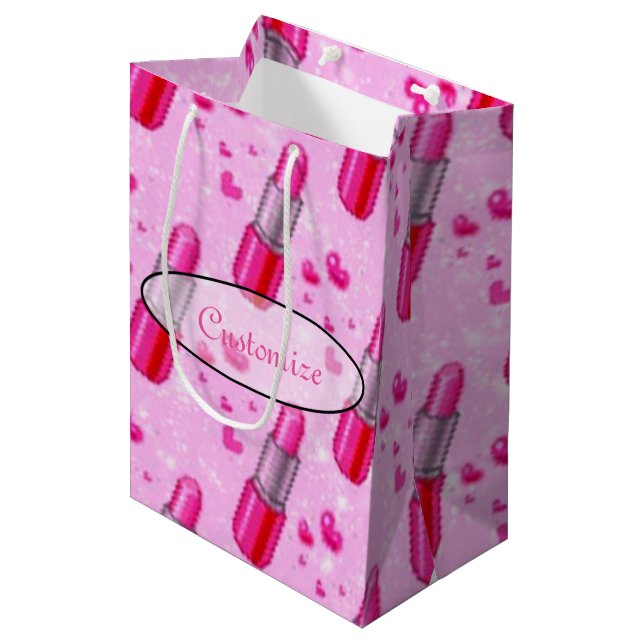 Sac cadeau à lover en bâton rose (Devant Angle)