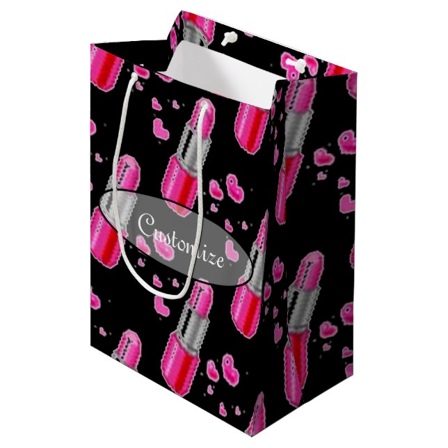 Sac cadeau à lover en bâton rose et noir (Devant Angle)