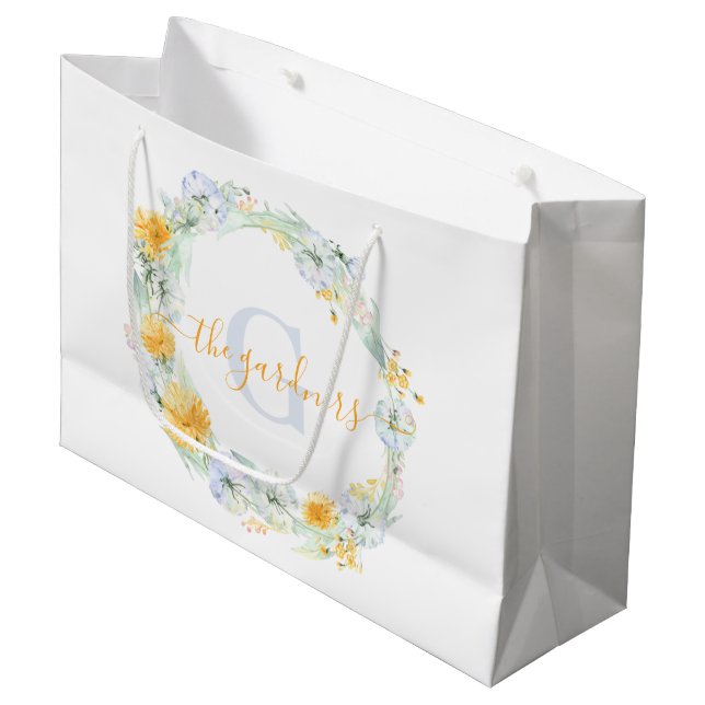 Sac cadeau à monogramme aquarelle pissenlit (Devant Angle)