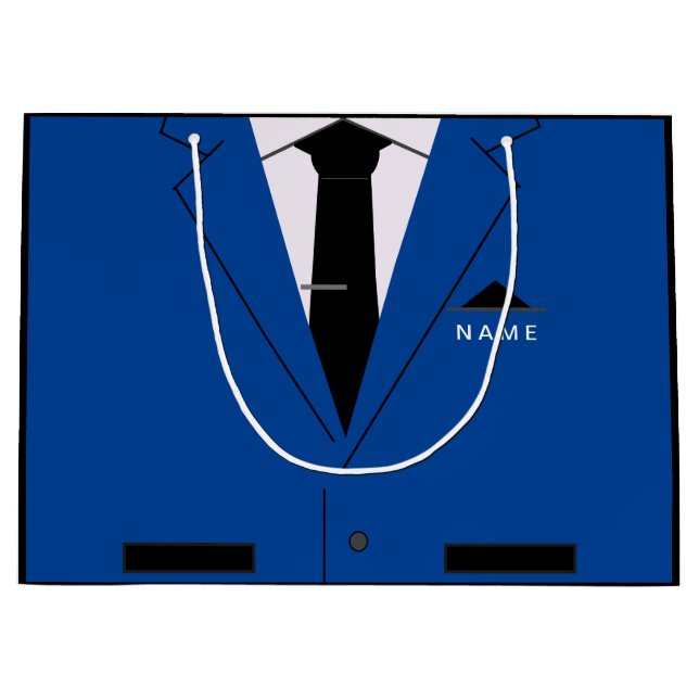 Sac cadeau à nom personnalisé avec costume bleu et (Devant)