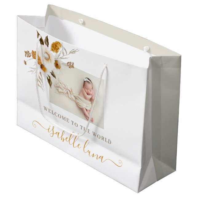 Sac cadeau à nouveau-né à l'aquarelle de moutarde (Devant Angle)