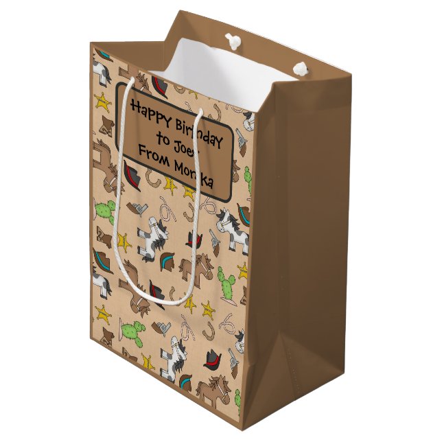 Sac cadeau à thème Cowboy avec zone de texte modif (Devant Angle)