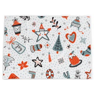 Sac cadeau AMUSANT CONTEMPORAIN NOËL MOTIF BLANC