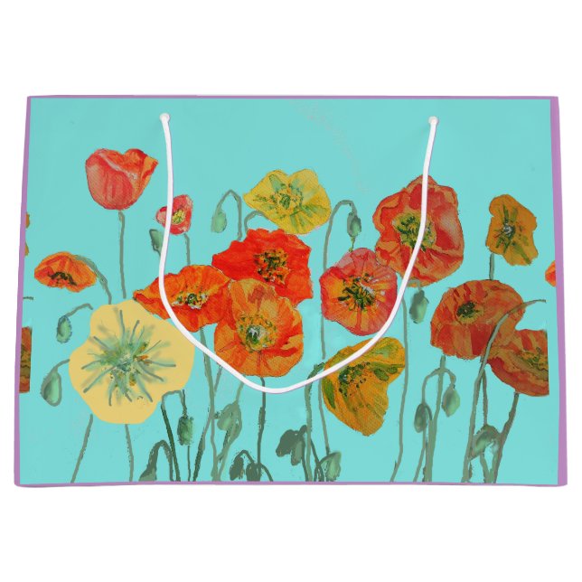 Sac cadeau aquarelle florale Pavot orange (Devant)