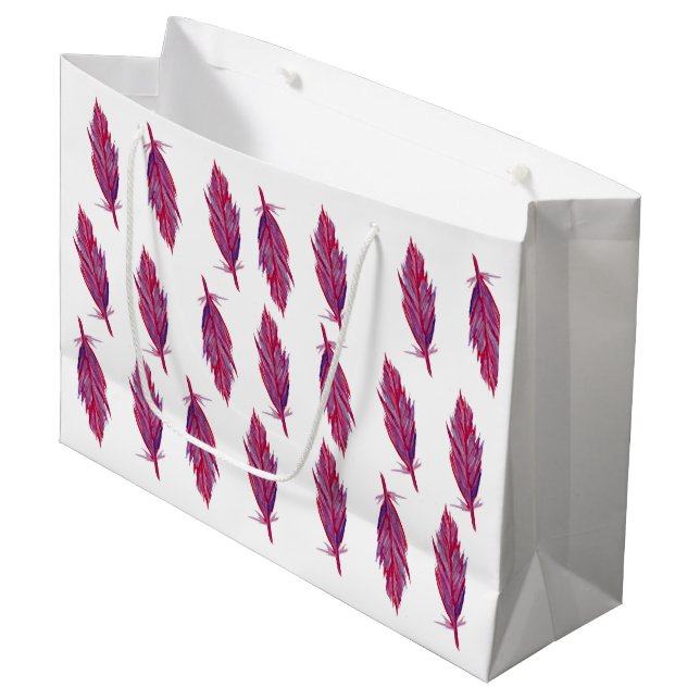 Sac cadeau Aquarelle Rouge rose plumes (Devant Angle)