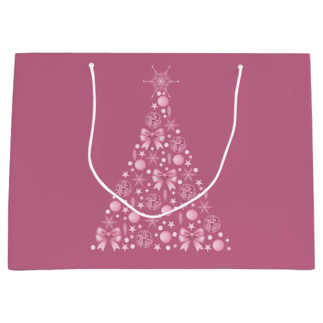Sac cadeau Arbre de Noël rose (Devant)
