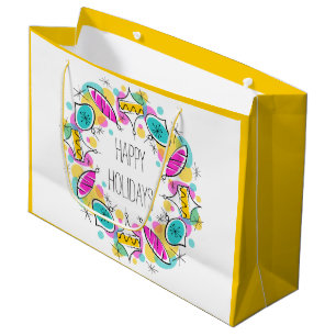Sac Cadeau Arbre rétro Baubles Circle Vacances grand jaune