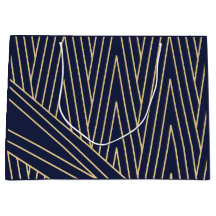 Sac cadeau Art Déco Marine et Gold Large