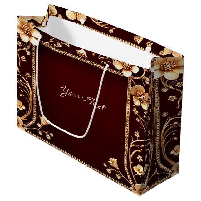 Sac cadeau aux fleurs d'or de Bourgogne (Devant Angle)