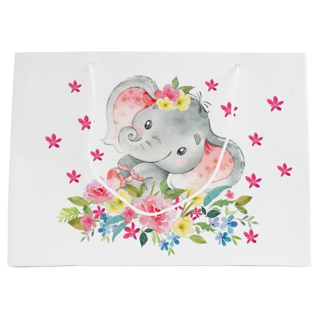 Sac cadeau Baby shower éléphant joyeux (Devant)