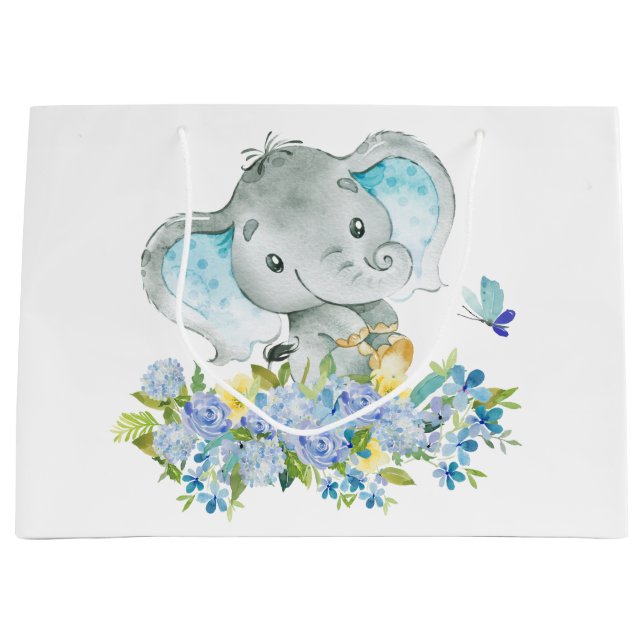 Sac cadeau Baby shower éléphant joyeux (Devant)