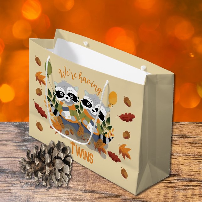 Sac cadeau Baby shower Twin Raccoons (Twin raccoon large gift bag. Check our collection below for wrapping paper . )