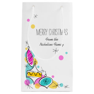 Sac Cadeau Baubles Arbre Rétro Coin Noël Texte petit