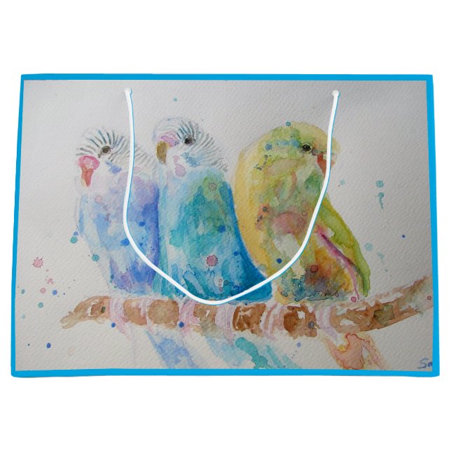 Sac cadeau bleu à trois broches assis aquarelle (Devant)