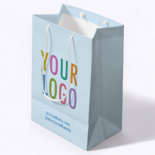 Sac Cadeau Bleu Clair 25 cm Logo Entreprise Moyen