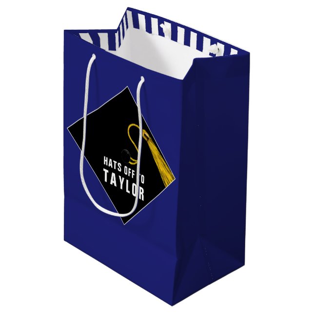 Sac cadeau bleu moyen personnalisé (Devant Angle)
