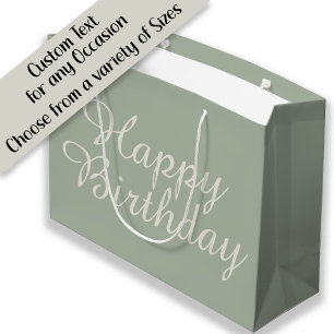Sac Cadeau Bon Anniversaire Vert Sauge Blanc