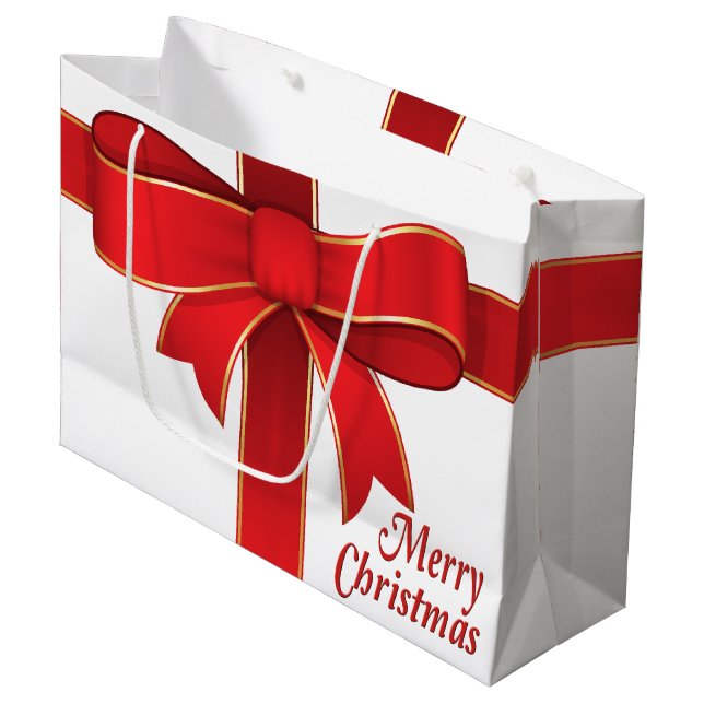 Sac cadeau - Bow rouge et ruban blanc (Devant Angle)