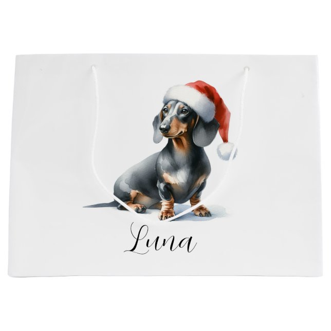 Sac cadeau Casquette de Noël Black Dachshund Chien (Devant)