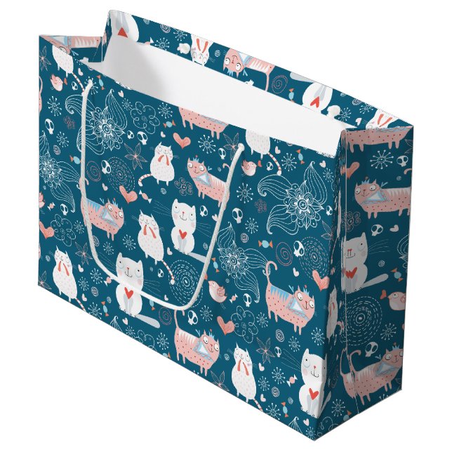 Sac cadeau Chats, Oiseaux et Coeurs (Devant Angle)
